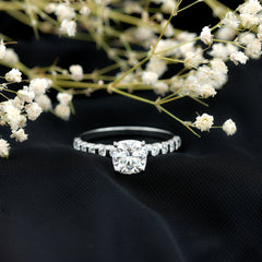 Cushion Cut Zircon Engagement Ring with Side Stones