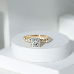 Cushion Cut Zircon Engagement Ring with Side Stones