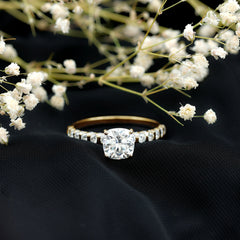 Cushion Cut Zircon Engagement Ring with Side Stones