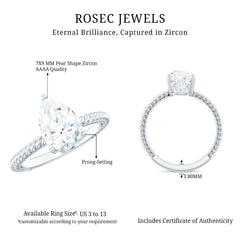 Certified Pear Zircon Solitaire Engagement Ring