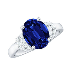 Certified 4 Carat Oval Lab Grown Blue Sapphire Engagement Ring with Diamonds