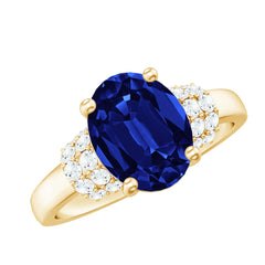 Certified 4 Carat Oval Lab Grown Blue Sapphire Engagement Ring with Diamonds