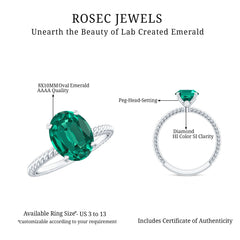 Certified 8X10 mm Oval Lab Grown Emerald Ring for Engagement
