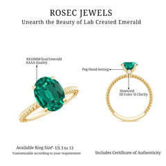 Certified 8X10 mm Oval Lab Grown Emerald Ring for Engagement