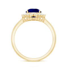 Certified 3.3 Carat Lab Grown Pear Shaped Blue Sapphire Engagement Ring with Diamond Halo