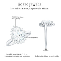 Cubic Zirconia Teardrop Halo Engagement Ring