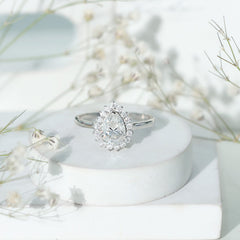 Cubic Zirconia Teardrop Halo Engagement Ring
