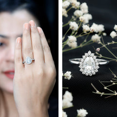 Cubic Zirconia Teardrop Halo Engagement Ring