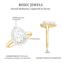 Cubic Zirconia Teardrop Halo Engagement Ring