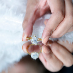 Cubic Zirconia Teardrop Halo Engagement Ring