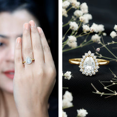 Cubic Zirconia Teardrop Halo Engagement Ring