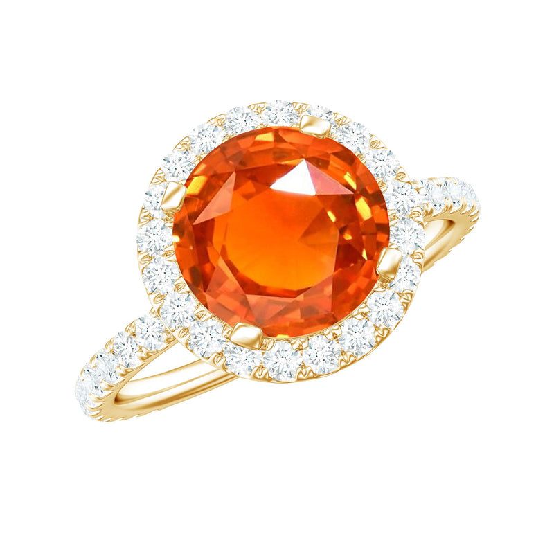 Certified 2.25 Carat Lab Grown Orange Sapphire Engagement Ring with Diamond Halo