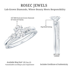 Certified 5X7 MM Oval Lab Grown Diamond Bridal Ring Set