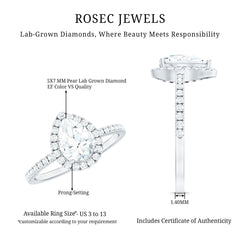 Certified Lab Grown Diamond Teardrop Halo Engagement Ring