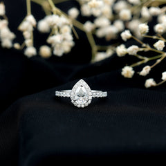Certified Lab Grown Diamond Teardrop Halo Engagement Ring