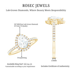 Certified Lab Grown Diamond Teardrop Halo Engagement Ring