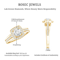 Certified 6 MM Lab Grown Diamond Halo Engagement Ring