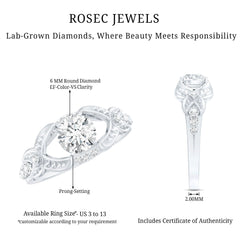 Certified 6 MM Lab Grown Diamond Vintage Inspired Engagement Ring