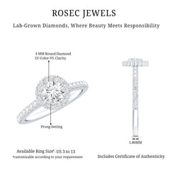 Lab Grown Diamond Halo Engagement Ring With Side Stones