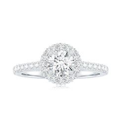 Lab Grown Diamond Halo Engagement Ring With Side Stones