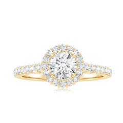 Lab Grown Diamond Halo Engagement Ring With Side Stones