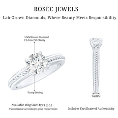 Certified Lab Grown Diamond 5 MM Round Solitaire Promise Ring