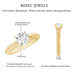 Certified Lab Grown Diamond 5 MM Round Solitaire Promise Ring