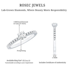 5 MM Lab Grown Diamond Simple Engagement Ring with Side Stones