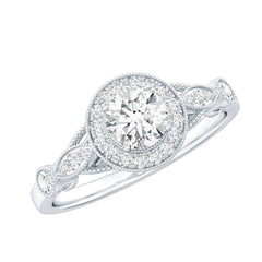 Certified 5 MM Lab Grown Diamond Halo Engagement Ring With Side Stones