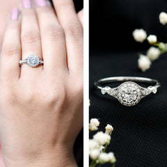 Certified 5 MM Lab Grown Diamond Halo Engagement Ring With Side Stones