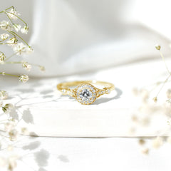 Certified 5 MM Lab Grown Diamond Halo Engagement Ring With Side Stones