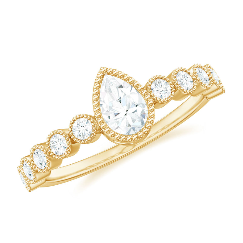 Lab Grown Diamond 5X7 MM Pear Shaped Engagement Ring With Side Stones