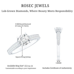 Certified Lab Grown Diamond 6 MM Round Engagement Ring With Side Stones