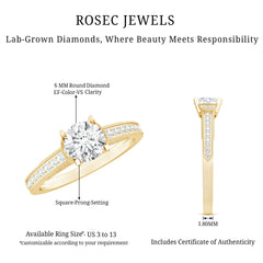 Certified Lab Grown Diamond 6 MM Round Engagement Ring With Side Stones