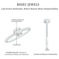 Certified 5 MM Lab Grown Diamond Engagement Ring With Side Stones