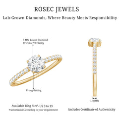 Certified 5 MM Lab Grown Diamond Engagement Ring With Side Stones