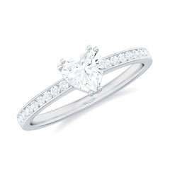 Lab Grown Diamond 5 MM Heart Engagement Ring With Side Stones
