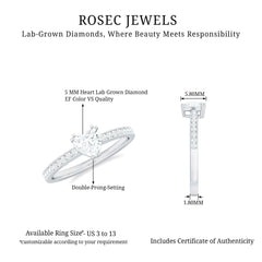 Lab Grown Diamond 5 MM Heart Engagement Ring With Side Stones