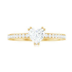 Lab Grown Diamond 5 MM Heart Engagement Ring With Side Stones