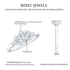 Certified 5 MM Lab Grown Diamond Princess Cut Engagement Ring