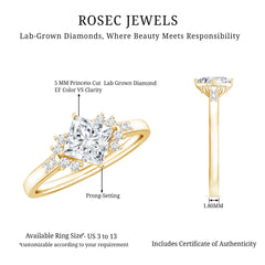 Certified 5 MM Lab Grown Diamond Princess Cut Engagement Ring