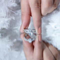 Lab Grown Diamond 5X7 MM Oval Shaped Double Band Engagement Ring