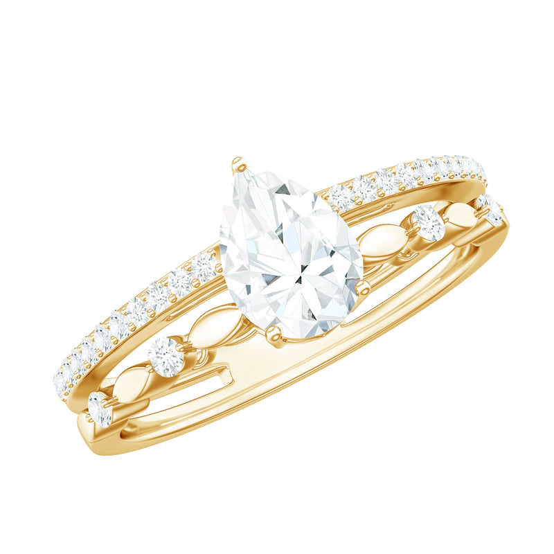 Certified Lab Grown Diamond 5X7 MM Teardrop Double Band Engagement Ring