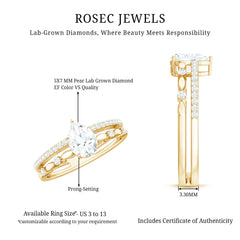 Certified Lab Grown Diamond 5X7 MM Teardrop Double Band Engagement Ring