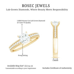 Certified Lab Grown Diamond 5 MM Princess Cut Engagement Ring For Women