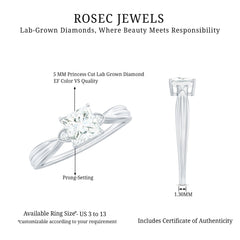 5 MM Princess Cut Lab Grown Diamond Solitaire Promise Ring