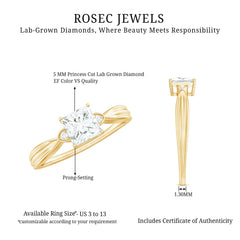 5 MM Princess Cut Lab Grown Diamond Solitaire Promise Ring
