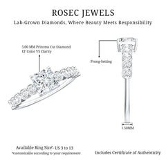 Lab Grown Diamond 5 MM Princess Cut Engagement Ring With Side Stones