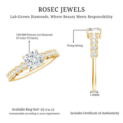Lab Grown Diamond 5 MM Princess Cut Engagement Ring With Side Stones