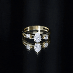 Pear Lab Grown Diamond Engagement Ring – Elegant Double Band Three Stone Design